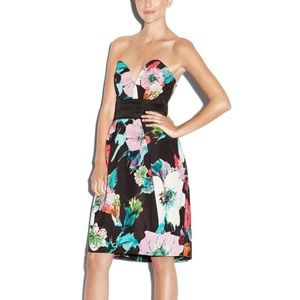 Milly Paper Floral Strapless Luxurious Tuck Dress